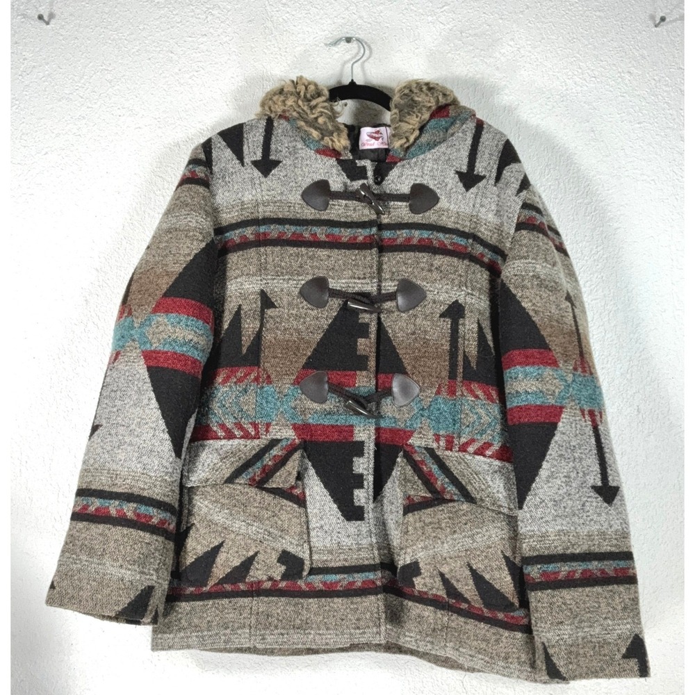 Wired Heart Y2K Vibes Toggle Jacket - XL - Southwestern Tribal Boho Hooded Coat